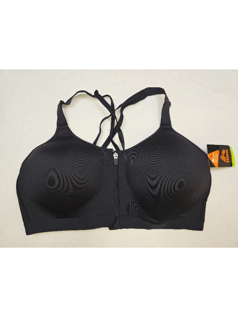 Nwt Rbx Black Sports Bra Front Zipper Closure Adjustable Straps Racerback 3x